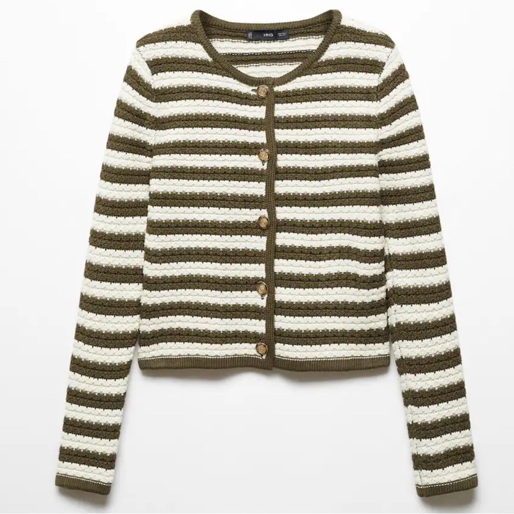 NWT Mango Striped Green Cardigan with Jewel Buttons Size Medium